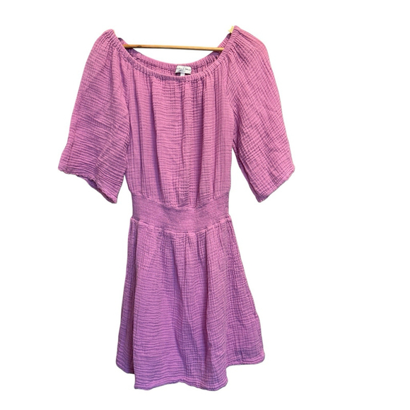 Michael Stars Fernanda Smocked Waist Knee Length Dress Pink Vacay Resort Small - Picture 1 of 6